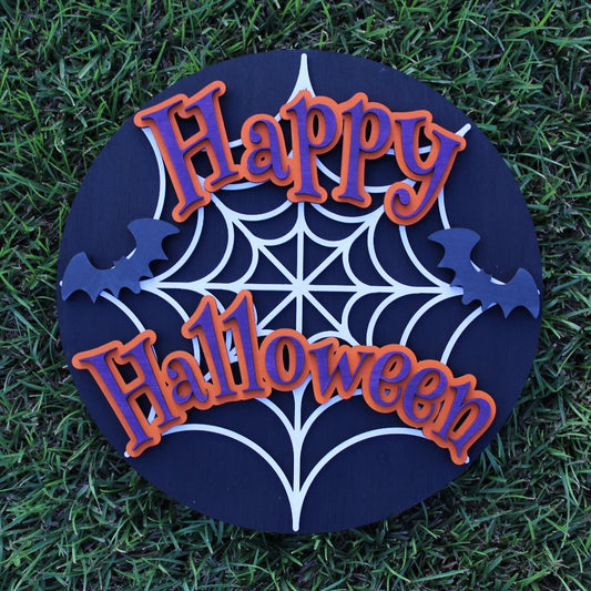 Happy Halloween Spider Web Door Hanger Round